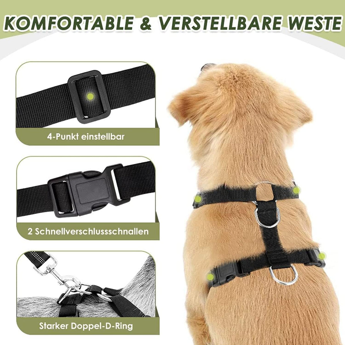 SafeRide™ - 2-in-1 Dog Safety Car Harness & Seatbelt ,Size: Medium