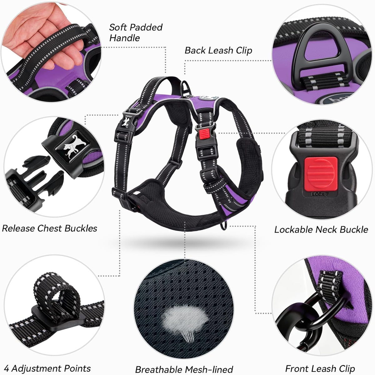 No Pull Dog Harness Medium with Front Clip & Neck Release Buckle